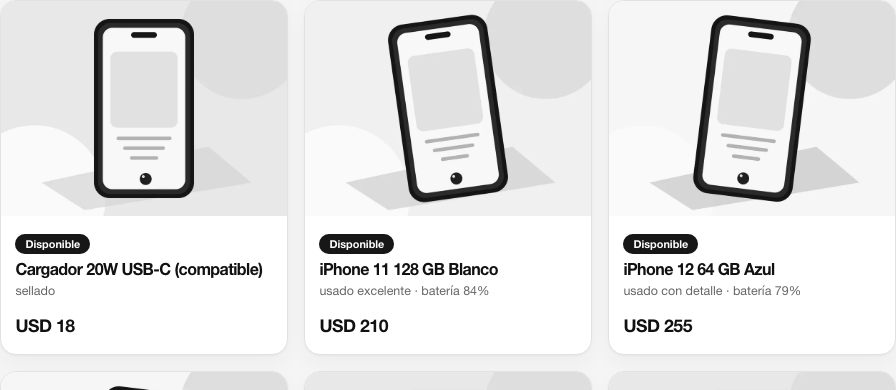 Tres equipos publicados en una vidriera online